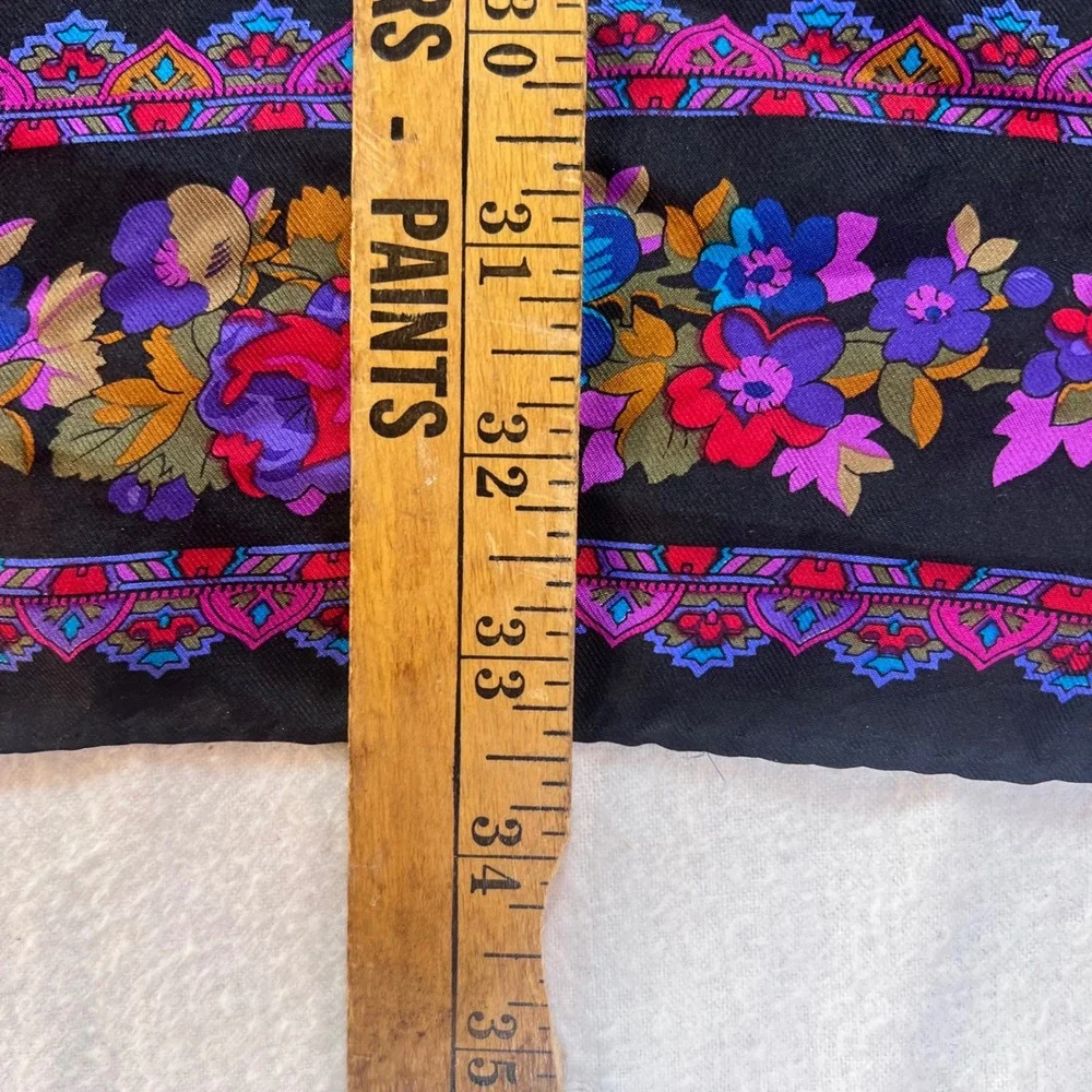 Vintage Floral Square Scarf Black Blue Pink Rose Print Large 34x34 Retro Shawl